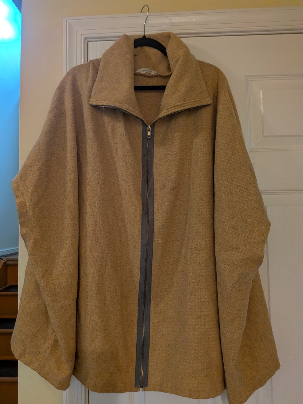 Neutral Camel Zip-Front Poncho - Picture 1 of 6